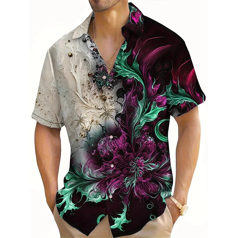 Летние каникулы ретро цветочный узор 3D принт мужская рубашка с коротким рукавом цветные блоки гавайский стиль мужская рубашка свободные топы