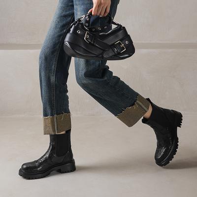 Мода 2024 Новые Зимние Женские Ботинки из Натуральной Кожи Броги Платформа Мотоциклетные Ботинки Ботильоны Ретро Овчина Слипоны Женская Обувь