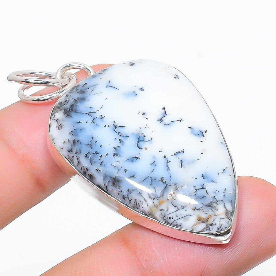 Подарочный кулон из стерлингового серебра 925 пробы с натуральным дендритовым опалом 2,13 дюйма V1T05