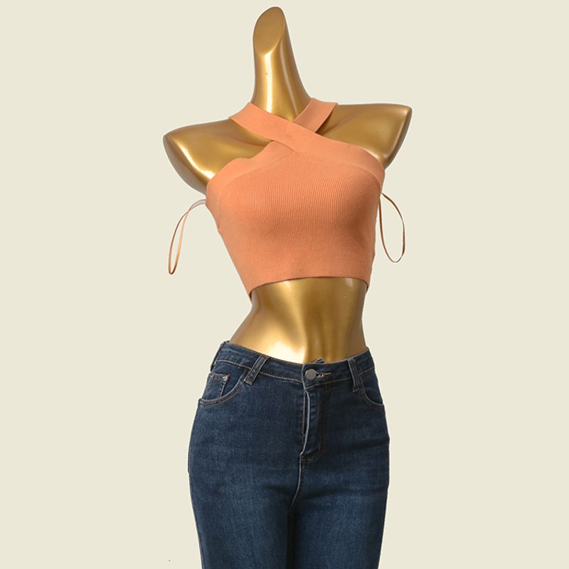 Affordable Luxury Fashion Brand Cross-Halterneck Vest Fashion Wind Sexy Sexy Short Inner Wear Knitting Base Small Sling