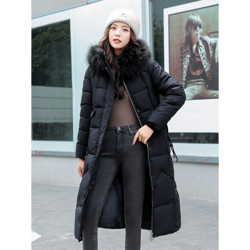 Пуховое хлопковое пальто Женское длинное зимнее пуховое парковое утолщенное теплое хлопковое стеганое пальто с капюшоном на молнии