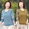 Women's Spring & Autumn Lapel T-shirt - Middle-aged Fashion Long Sleeve Blouse