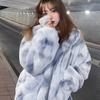 Модная женская теплая стеганая куртка тай-дай из кроличьего меха на зиму