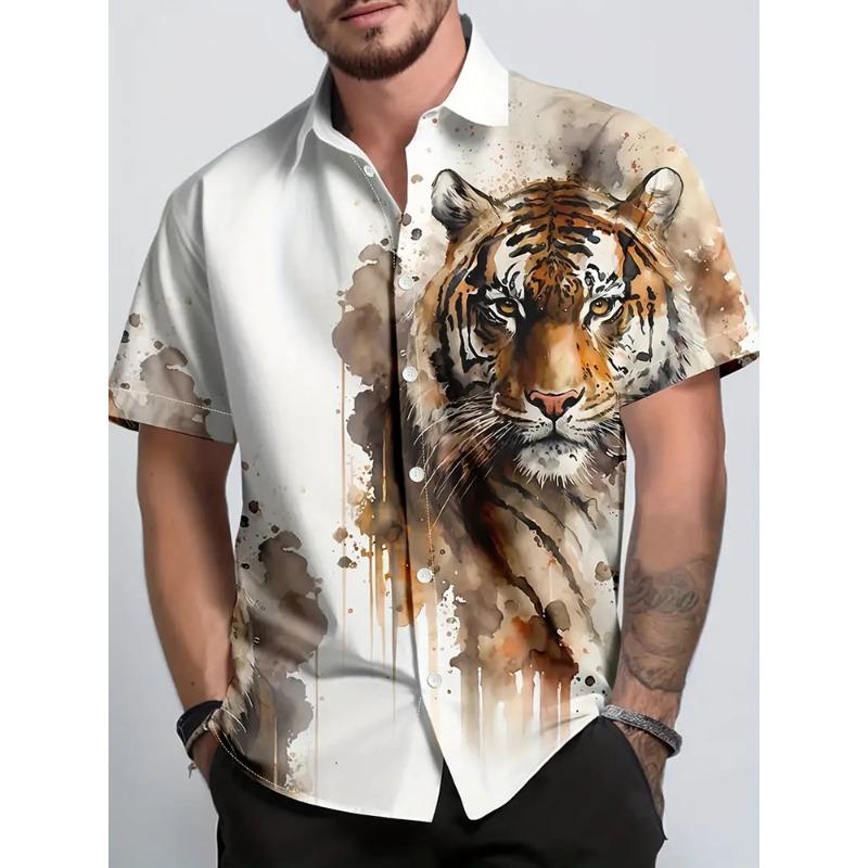 Summer Street Fashion Men's Short Sleeve Shirt 3D Tiger Print Short Sleeve Everyday Loose Comfortable Casual Shirt