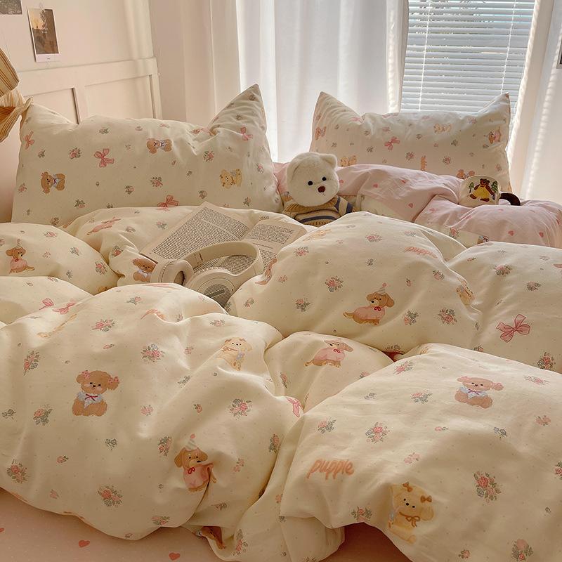 Комплект постельного белья из 100% чистого хлопка, четырехпредметный, приятный к коже, стиранный в воде, простыня, пододеяльник, комплект наволочек