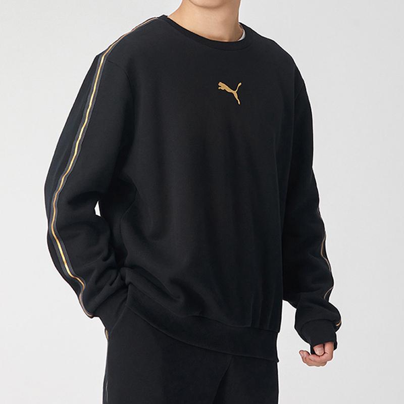 Puma Metallic Nights Crew Fleece-Lined Knit Sweater Men Sweatshirt Black 587141-01