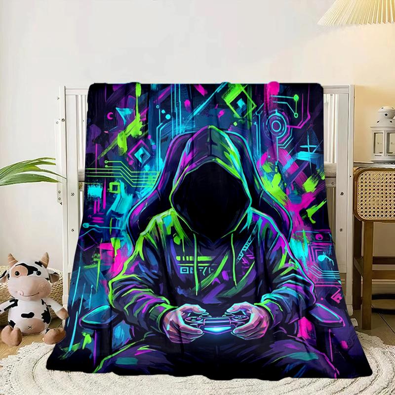Cyberpunk Neon Gaming Blanket Flannel Blanket for bed, sofa, Camping, Hiking, Picnic Essentials, gift for family Fan gifts
