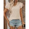 Свежая летняя женская однотонная футболка с V-образным вырезом и короткими рукавами, ажурный топ