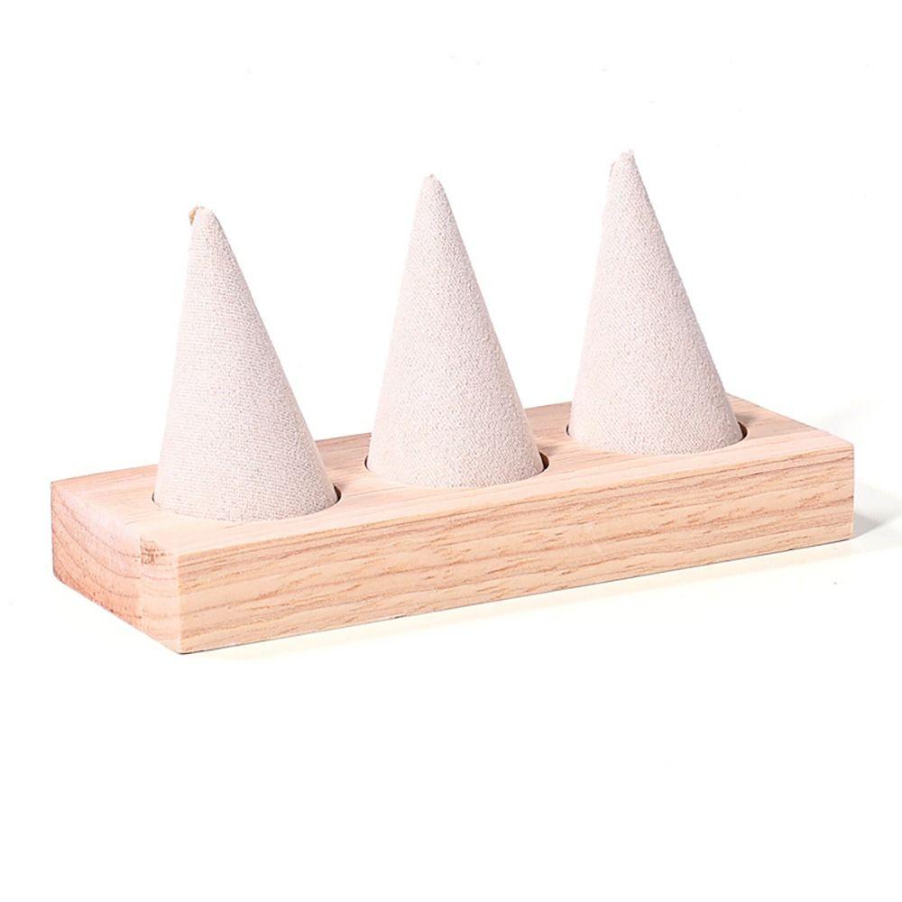 Jewelry Display Cone Shape Rings Holder Storage Rack Wooden Rings Organizer Girls Women