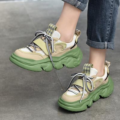 Разноцветные кроссовки из натуральной кожи с дышащей сеткой, женские спортивные кроссовки на шнуровке для отдыха, вулканизированная обувь на платформе