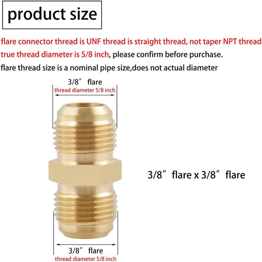 2PCS 3/8 Male Flare Straight Union Coupling Brass