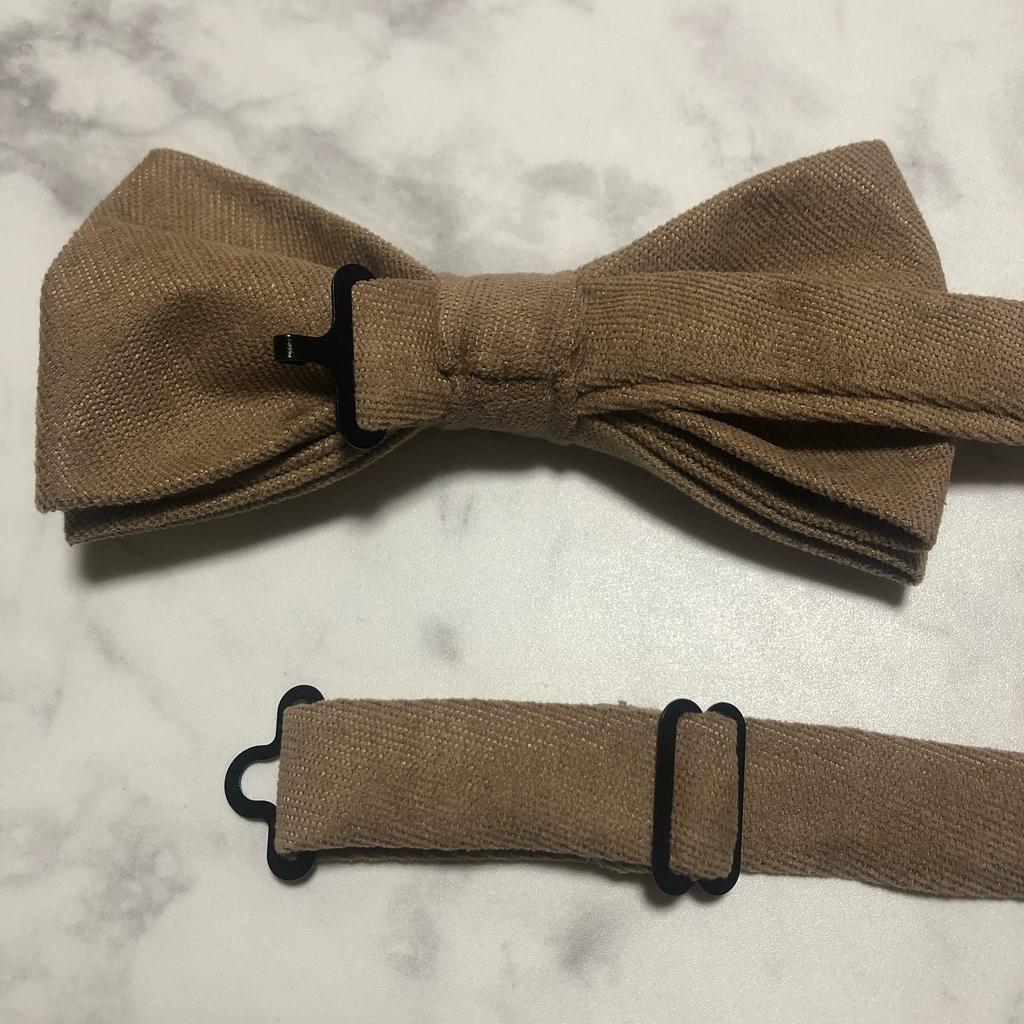 Beige [Bow Tie & Pocket Square] 2-Piece Set, Plain, Men's, One-Touch, Formal, Wedding, After-Party