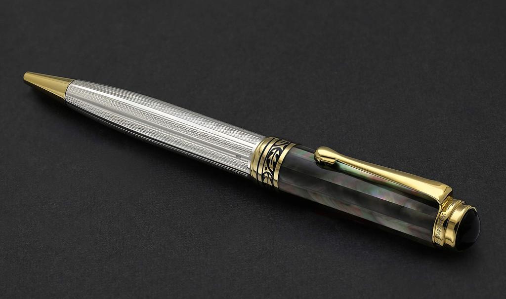 All Xezo Maestro Solid 925 Sterling Silver and Serial Ballpoint Pens with Handmade Black Mother of 18K Gold Inheritance Any 2 Pearl. Plated.