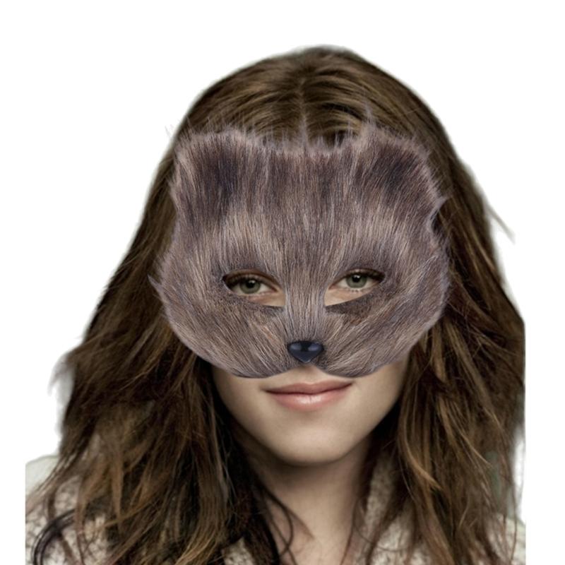 Терианская маска и комплект с хвостом на Хэллоуин, косплей, аксессуары для костюма, маска для кошек, хвост, половина лица, искусственный мех, лисий хвост, маска для кошек