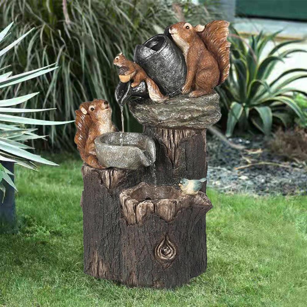 Garden Lighted Sculpture Solar Duck Squirrel Fountain Figurine Resin Duck Fountain Waterfall Statue Home Outdoor Landscape Decor
