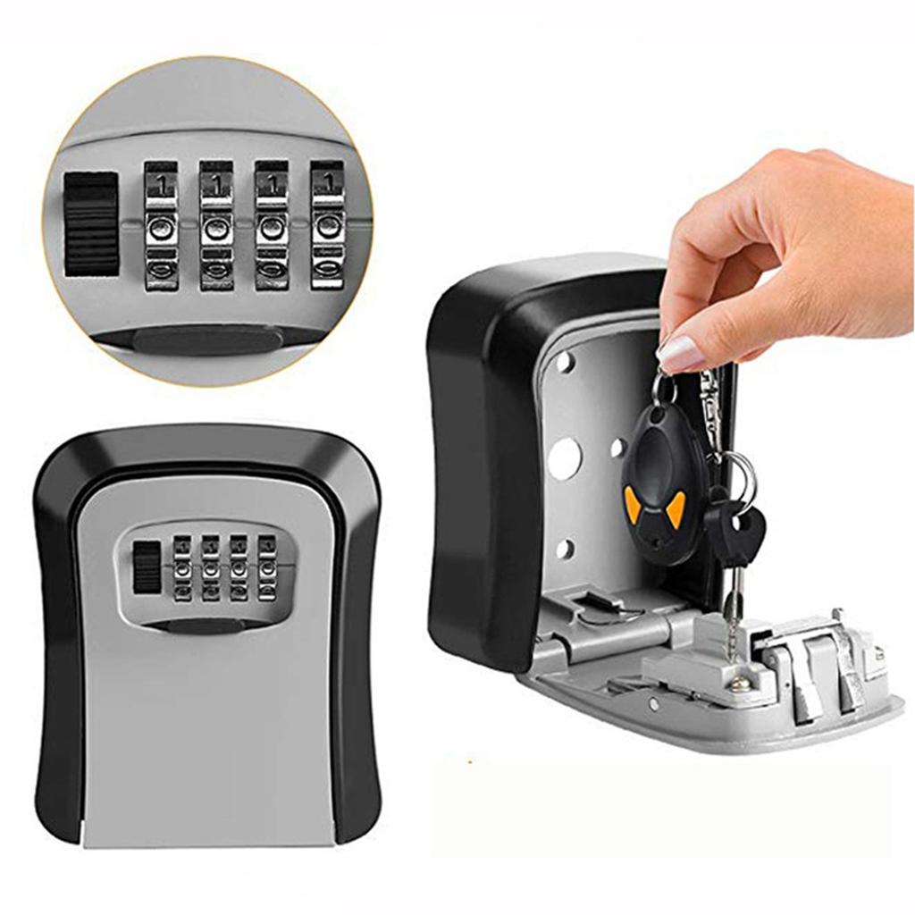 4 Digit Combination Lock Key Safe for Outdoor Wall Mount Aluminum Alloy Security Storage Box for Keys and Wallets