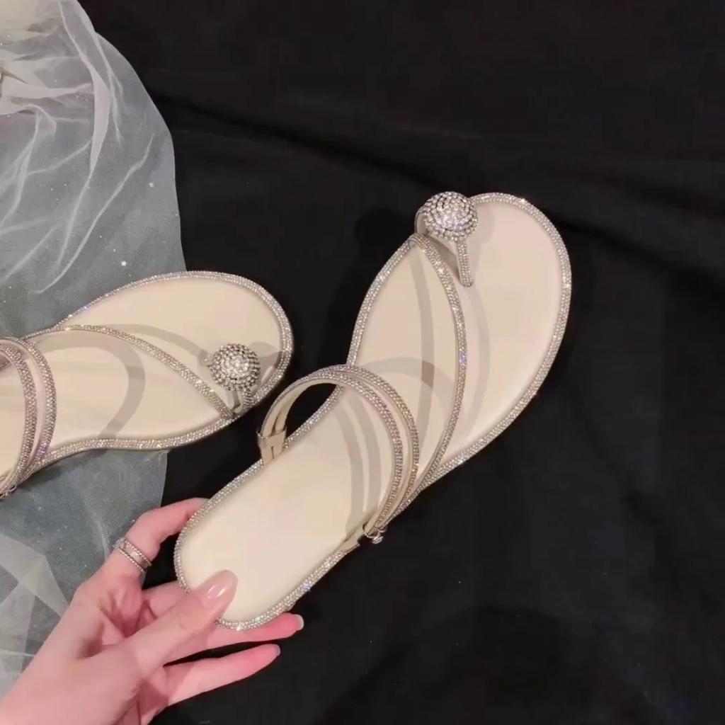 Сандалии женские летние новые модные пляжные сандалии со стразами плоские тапочки роскошные сандалии женские дизайнерские дизайнерские туфли