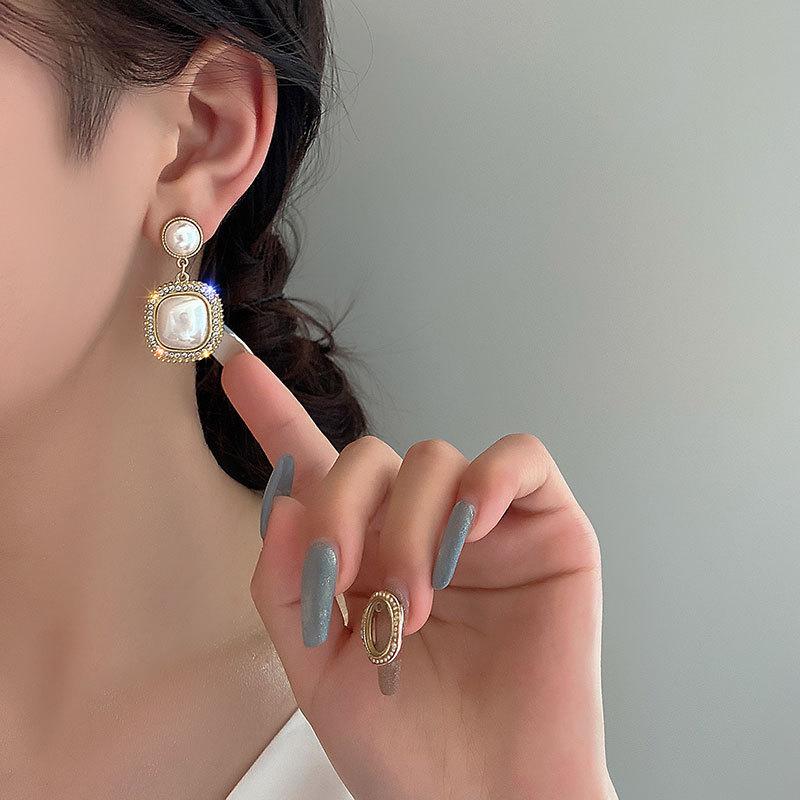 Серьги-гвоздики из серебра 925 пробы с квадратным жемчугом, серьги-гвоздики с бриллиантами в стиле «Тондэмун», женские серьги