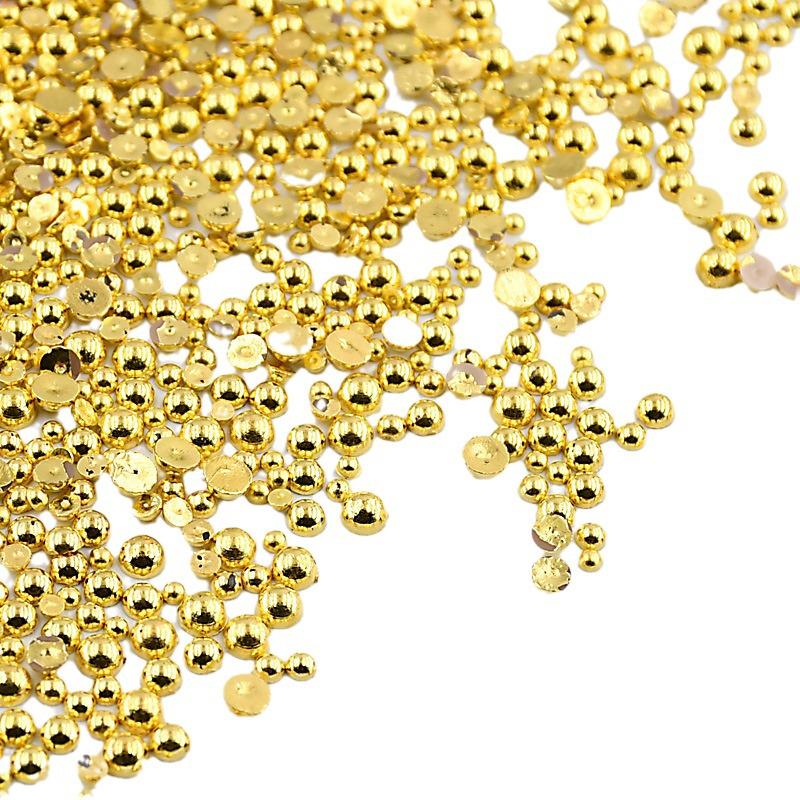 Смешанные мини-жемчужины для нейл-арта: Золотые и серебряные полулицевые декоративные жемчужины с плоским дном для самостоятельного маникюра