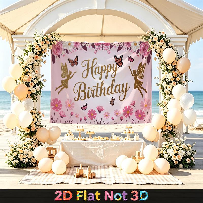 Party Backdrop Happy Birthday Birthday Floral Butterfly Photo Booth Background Front Door Decor