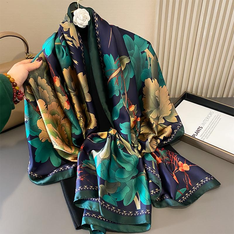 Design Satin Silk Shawl Hijab Scarf Women Fashion Summer Sunscreen Beach Stole Wraps Bufanda Female Headkerchief Echarpe New