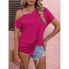 Новая летняя футболка с коротким рукавом на одно плечо, женские топы, элегантная однотонная повседневная футболка больших размеров, женская однотонная простая свободная офисная женская футболка 24531