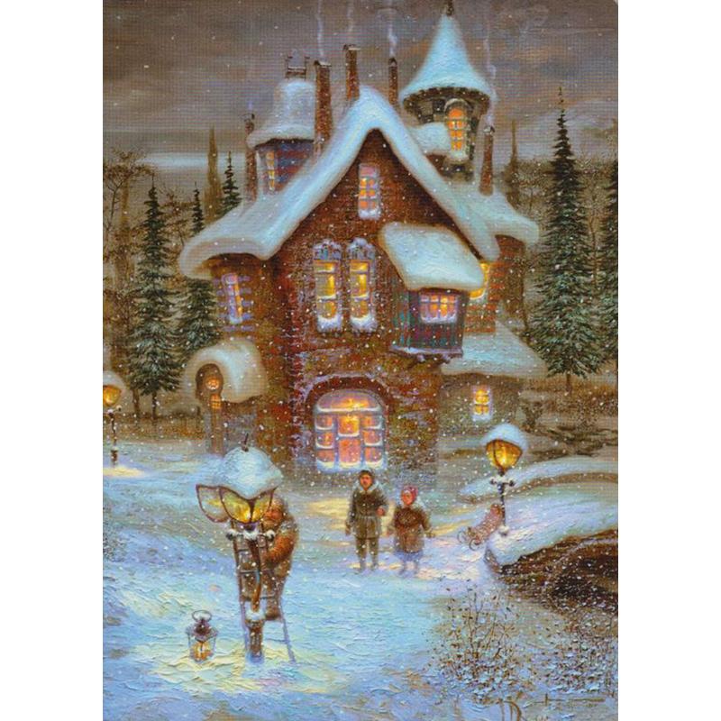 5D DIY алмазная живопись Зимний снежный пейзаж Пейзаж Полный Круглый Алмазный подарок Набор для вышивки крестом Мозаика Настенное искусство Домашний декор
