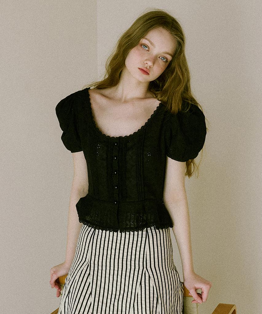 GREENBUTTER Punching Clear Ball Blouse (Black)