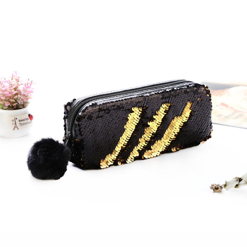 Glitter Sequin Pencil Case Cosmetic Makeup Coin Pouch Organizer Zipper Purse MYY