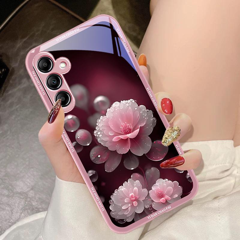 Цветок Росы Белый Для Samsung Galaxy A14 4G 20 30 52 20S 21S 22 A32 33 34 42 50 51 53 54 70 71 72 73 5G Стеклянный Чехол для Телефона