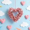 Tinsel Heart Shaped Wreath with Bow for Front Door Valentine's Day Red Pink Heart Wreath for Wedding Party Wall Decor