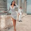 European and American autumn new women's clothing wish Dunhuang sexy deep V long sleeve slim pencil dress