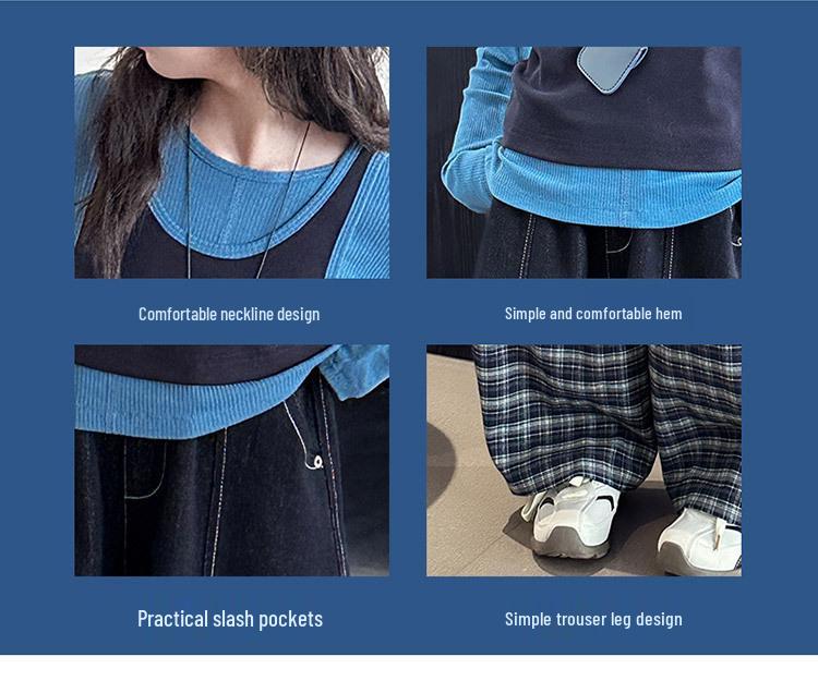 Autumn 2025 Girls' Fashion Set: Base Shirt with Stylish Plaid Pants - Trendy Three-Piece Outfit for Big Kids