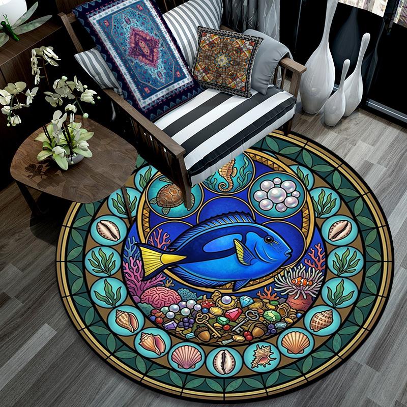 Oceanic Glass Round Area Rug Under Office Chairs Bedroom Living Room Home Decor