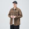 Heavy Washed Cotton, Japanese Retro Trendy Brand Loose Casual Shirt Jacket Brown Spot Whole Single Collar