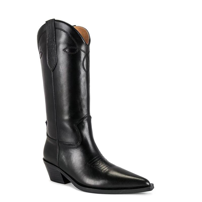 Krazing Pot Осенне-зимние туфли из коровьей кожи на толстом высоком каблуке, большой размер 34-46, ковбойские ботинки, женские теплые сапоги до середины икры