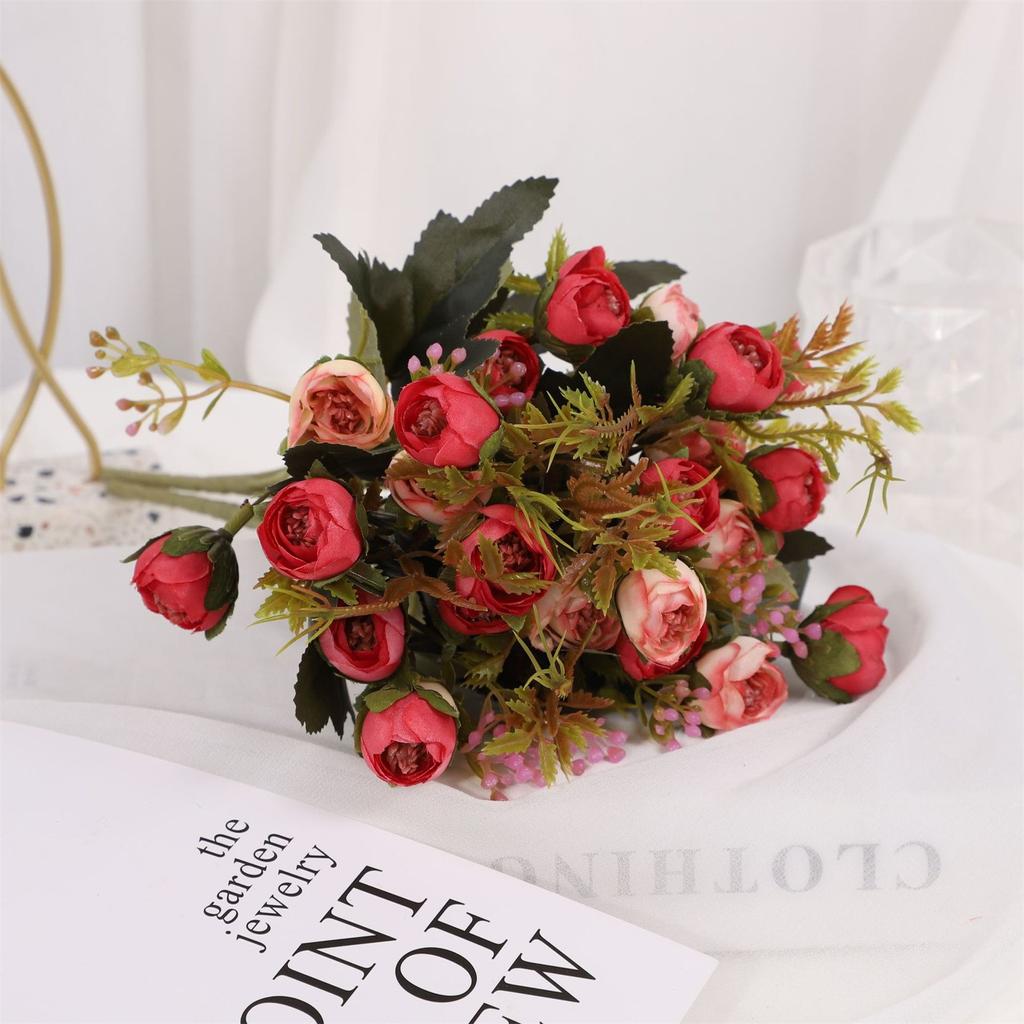 15 Heads Vintage Silk Flowers Retro Tea Roses Artificial Flowers Bride Bouquet For Wedding Decoration Home Fake Flowers A3050