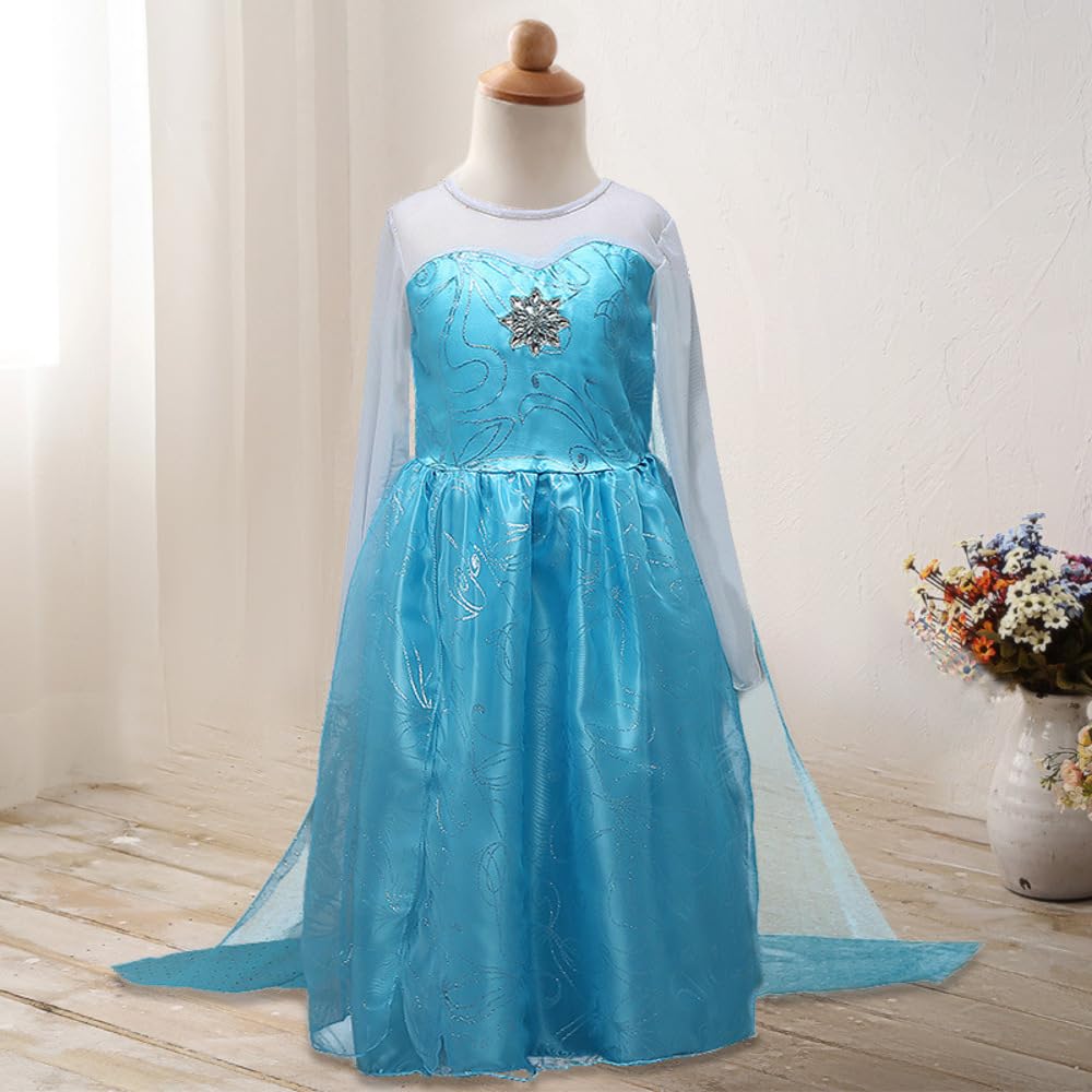 Princess Dress for Kids Cosplay Costume Luxury Set Ice Blue Ribbon Braided Heart Magic Original 110cm NT331 [CREDIBLE] 8-piece - (Princess Dress,