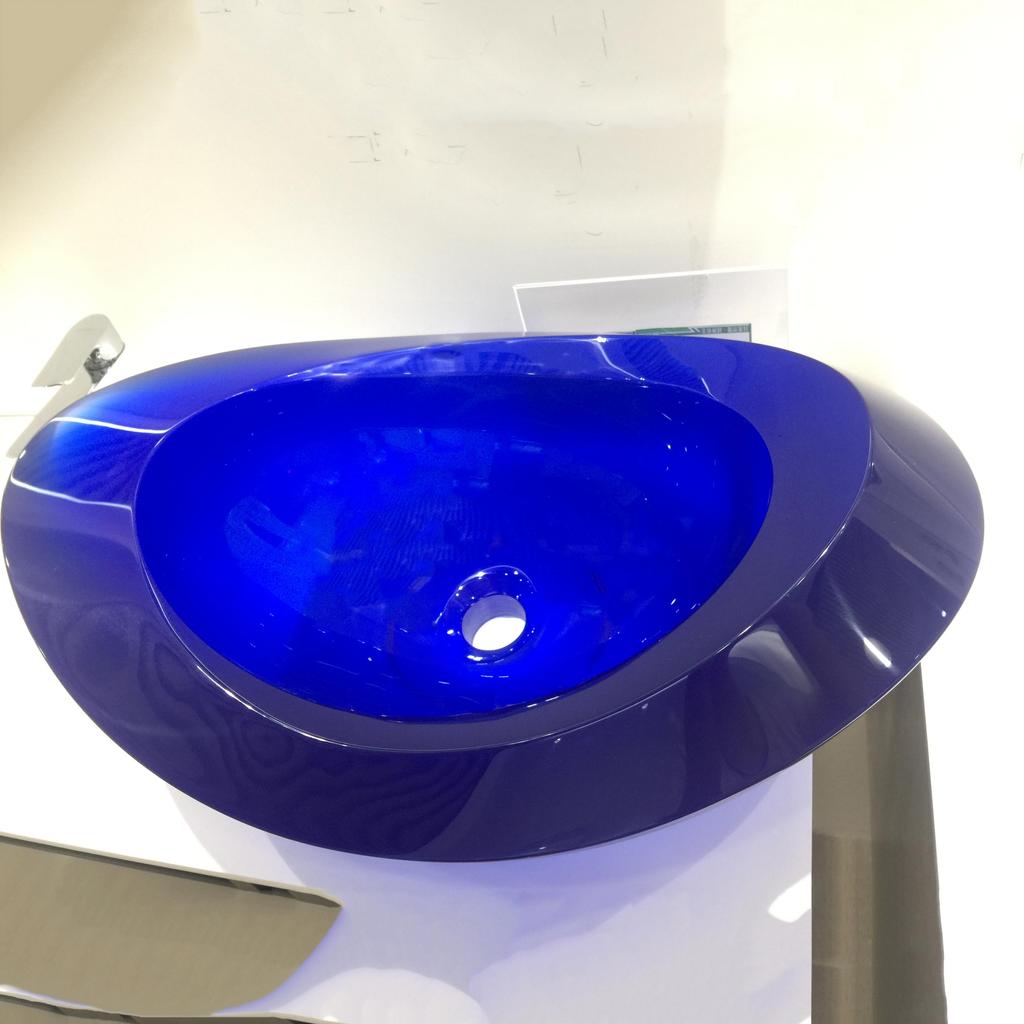 23.6" Bathroom Transparent Resin Counter Top Vessel Sink Lavatory Oval Sky Blue Washbasin
