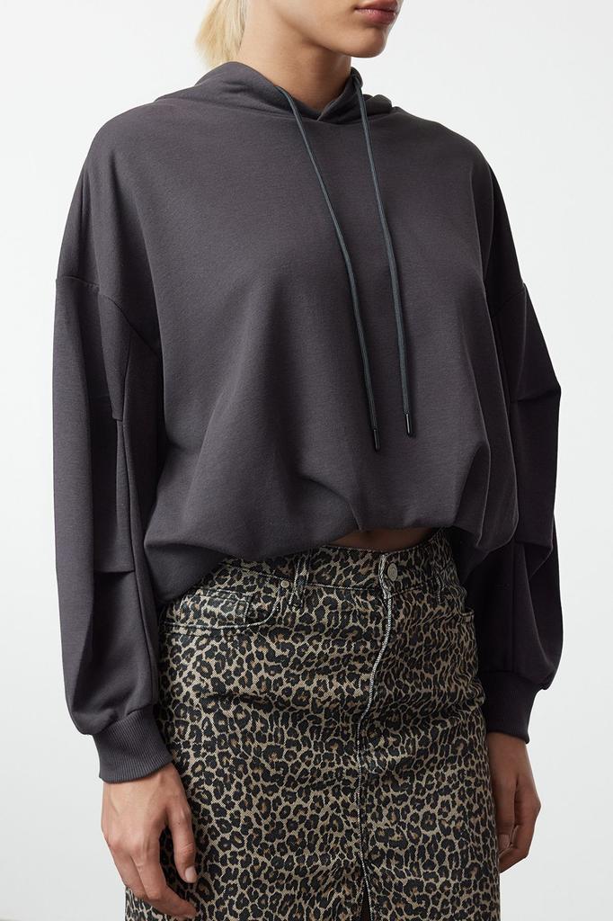 Женская модная стильная толстовка цвета индиго, толстый флисовый свитер с капюшоном, непринужденный удобный крой, вязаная толстовка