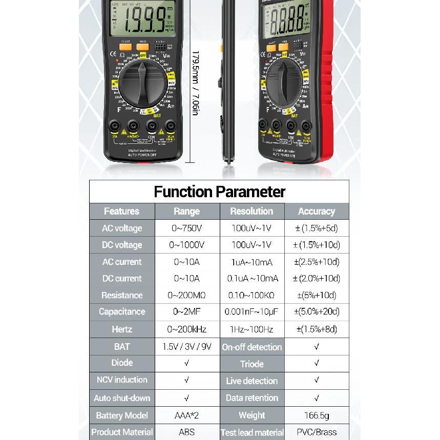Ultra-thin Multimeters ANENG SZ08 Auto Voltmeter AC DC 220V Digital Storage Professional Meter Resistance Handhold Testers