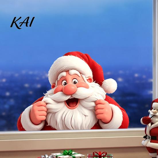 Santa Claus Wall Stickers Peeking Static Window Cling, 3D Effect Christmas Easy Apply Clings Sticker, Reusable Glass Decal for Home Holiday