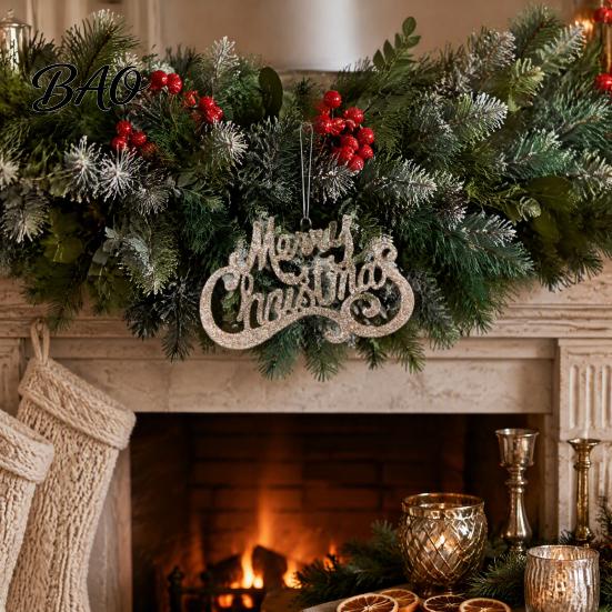 Holiday Home Accents Merry Christmas Letter Sign for Tree, Glitter Plastic Hanging Store Window Decor Ornaments, Sparkling Letters Pendant Winter