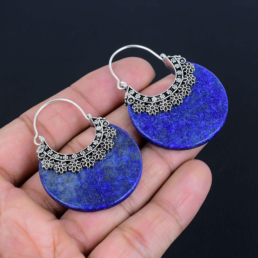 Серьги с лазуритом из цельного серебра 925 пробы, ручной работы, ювелирное украшение в подарок для женщин и девушек LG-577
