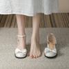 Mary Jane Anklet Buckle with Hollow Single Shoes Women's Bow Round Head Thick Heel Bag Head Sandals Versatile Casual Shoes