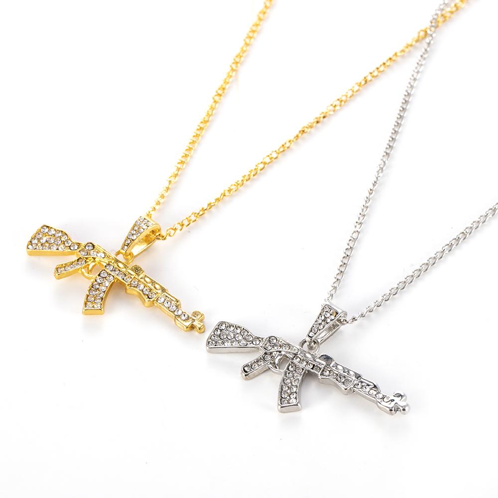 Мода Колье Ожерелья Женщины Пистолет Кулон Кристалл Горный Хрусталь Цепь Мужчины Панк Цепи Ювелирные Изделия Подарок Ins