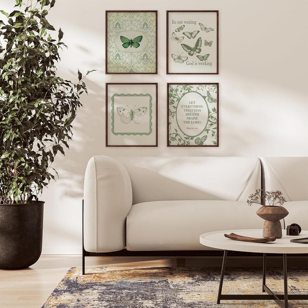 Locomiss Green Christian Wall Art Posters, Vintage Butterfly Bible Verse Prints, pirational Jesus Scripture Art Wall Decor, Botanical Floral Bible