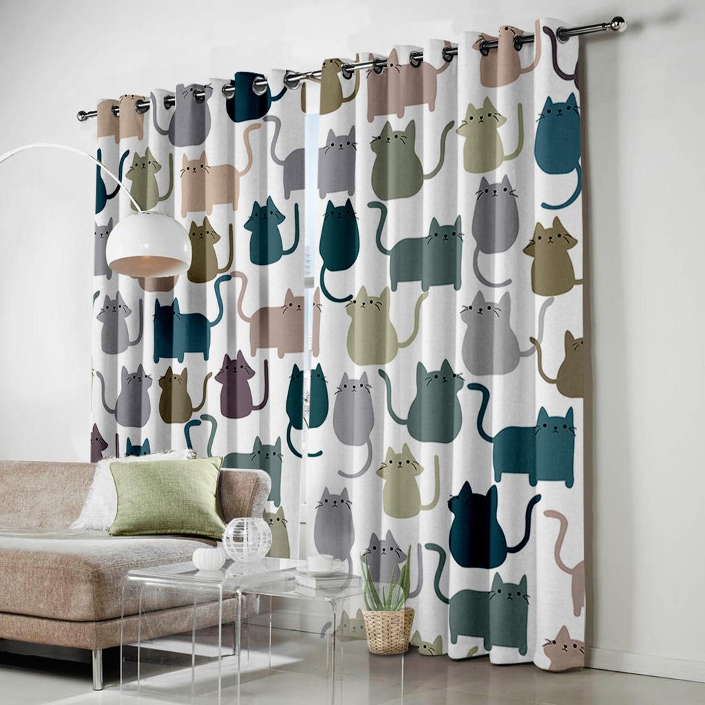 Stuffed Pattern Cat Stick Figures Window Curtains Living Room Decor Curtains for Bedroom Luxury Home Decor Flat  Window