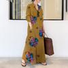 Printed Lapel Long Sleeve Insert Pocket Simple Loose Art Casual Long Shirt Dress