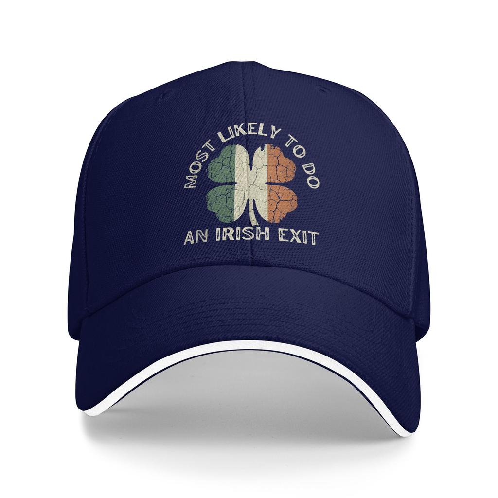Most Likely to Do an Irish Exit Goodbye Funny St Patricks Casual Baseball Cap Summer Trucker Hat Sun Running Hippie Snapback Cap